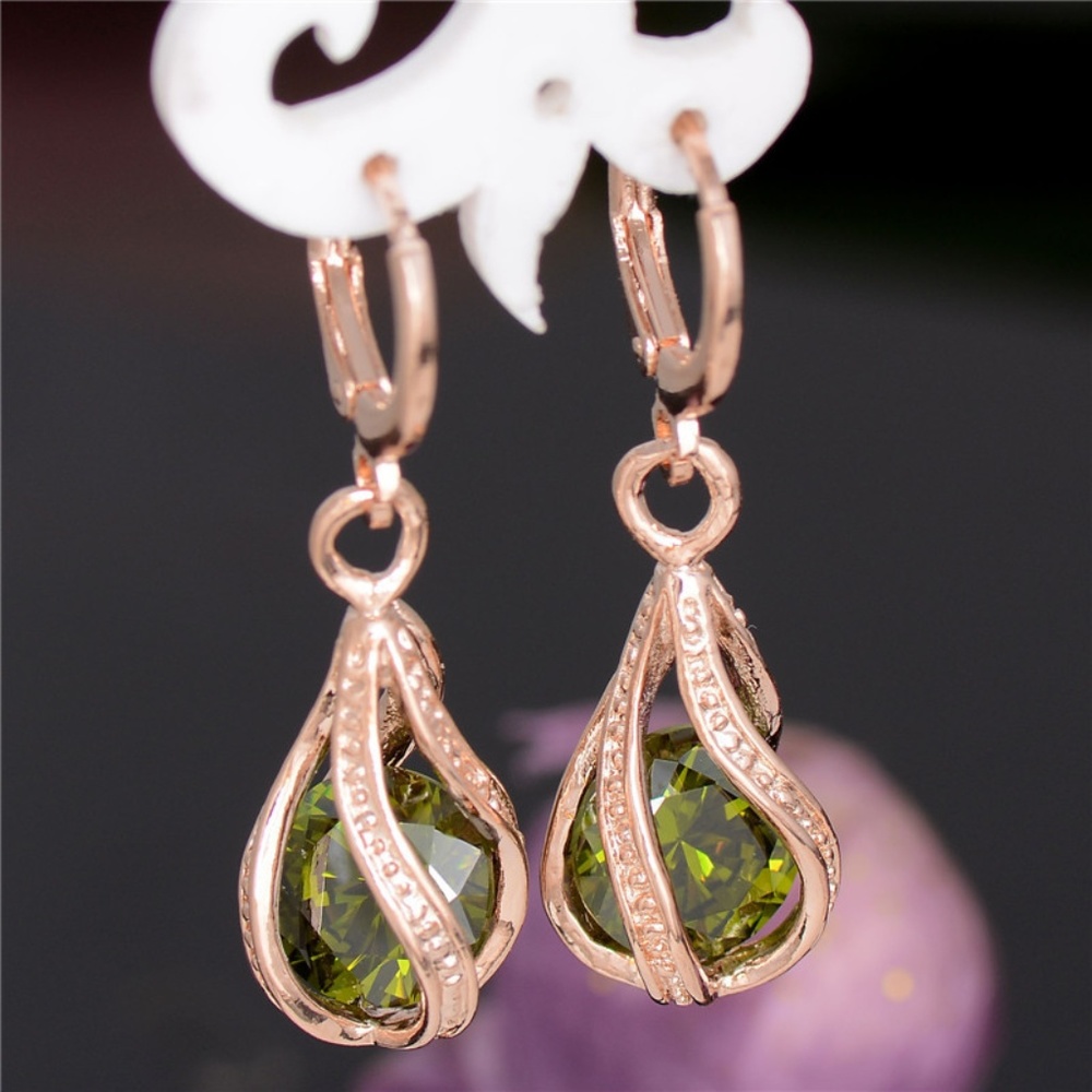 18k Gold Plated Olivine AAA CZ Cage Earrings